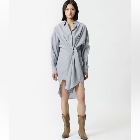 Isabel Marant Etoile Womens Robe Seen Cotton Striped Blue Mini Shirt Dress L 38 - Picture 1 of 4